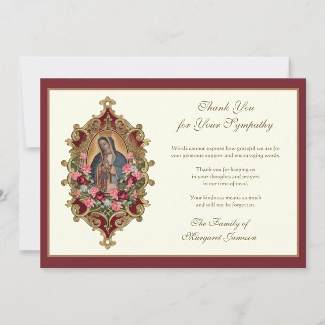 Tarjeta De Agradecimiento Virgen de Guadalupe Religiosa María Condolencias (Anverso)
