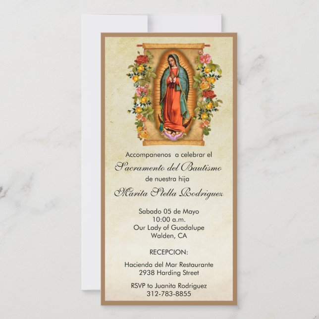 Tarjeta De Agradecimiento Virgen Guadalupe María Bautismo Español Navidad (Anverso)