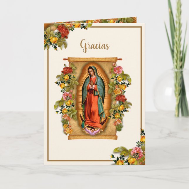 Tarjeta De Agradecimiento Virgen Guadalupe María Católica Gracia Española (Anverso)