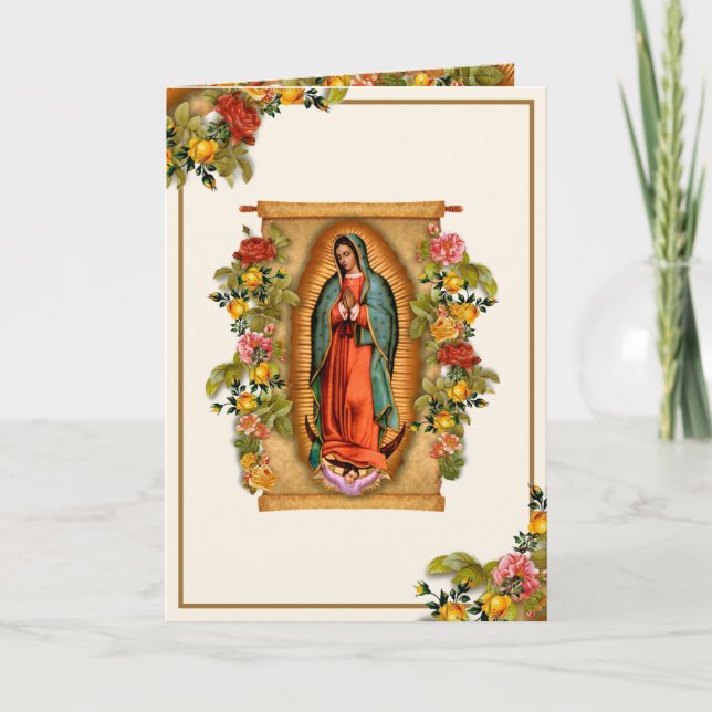 Tarjeta De Agradecimiento Virgen Guadalupe María Rosas católicos (Anverso)