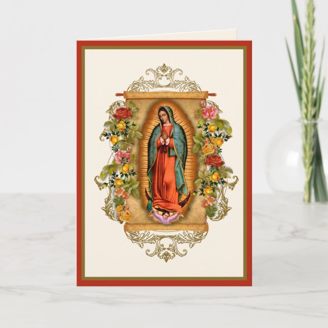 Tarjeta De Agradecimiento Virgen Guadalupe María Rosas religiosas Rosario (Anverso)