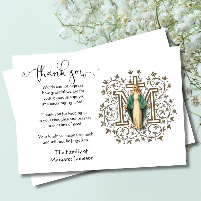 Tarjeta De Agradecimiento Virgen María Católica Gracias Condolencia (Subido por el creador)