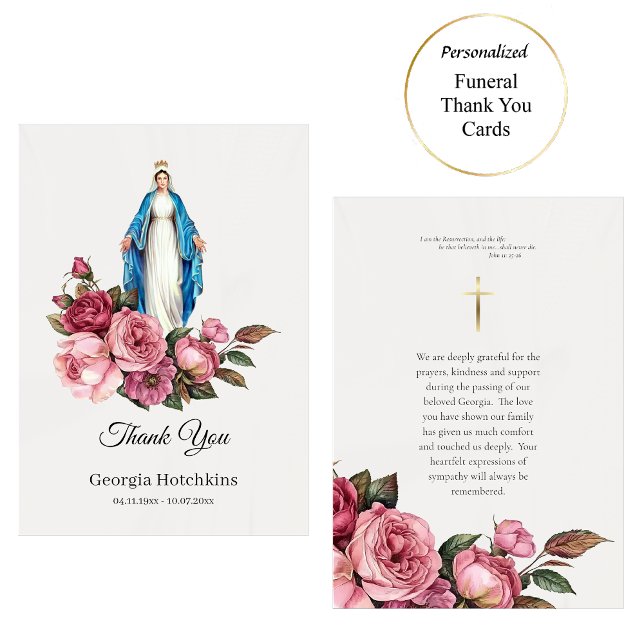 Tarjeta De Agradecimiento Virgen María Grande Roses Rojos Funeral Católico (Subido por el creador)