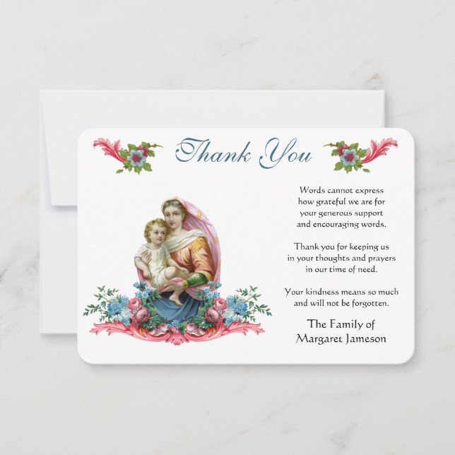 Tarjeta De Agradecimiento Virgen María Jesús Católico Gracias Condolencia (Anverso)
