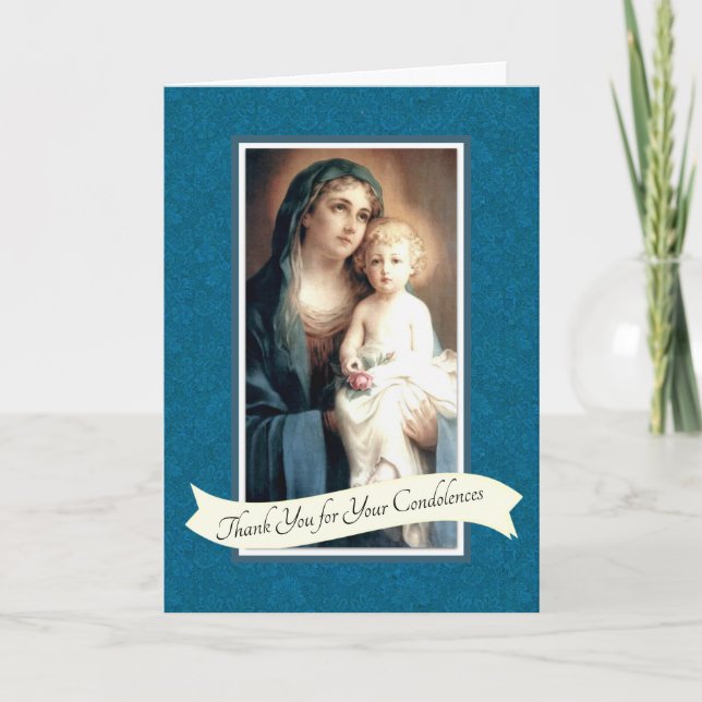 Tarjeta De Agradecimiento Virgen María Jesús Condolencia Católica Gracias (Anverso)