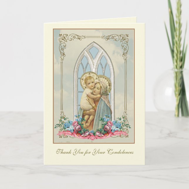 Tarjeta De Agradecimiento Virgen María Jesús Condolencia Católica Gracias (Anverso)