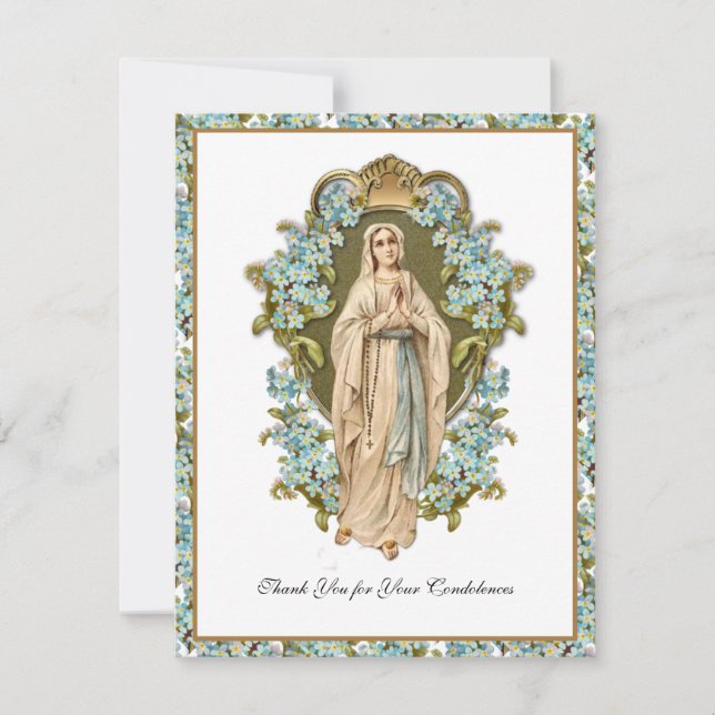 Tarjeta De Agradecimiento Virgen María Lourdes Condolencia funeraria católic (Anverso)