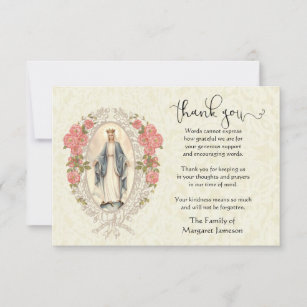 Tarjeta De Agradecimiento Virgen María Religiosa Gracias Condolencia