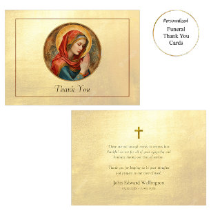 Tarjeta De Agradecimiento Virgen María rezando Funeral Católico Romano