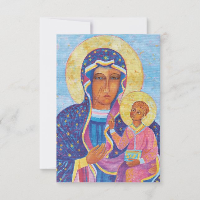 Tarjeta De Agradecimiento Virgen María y Niño Jesús Madonna negra (Anverso)