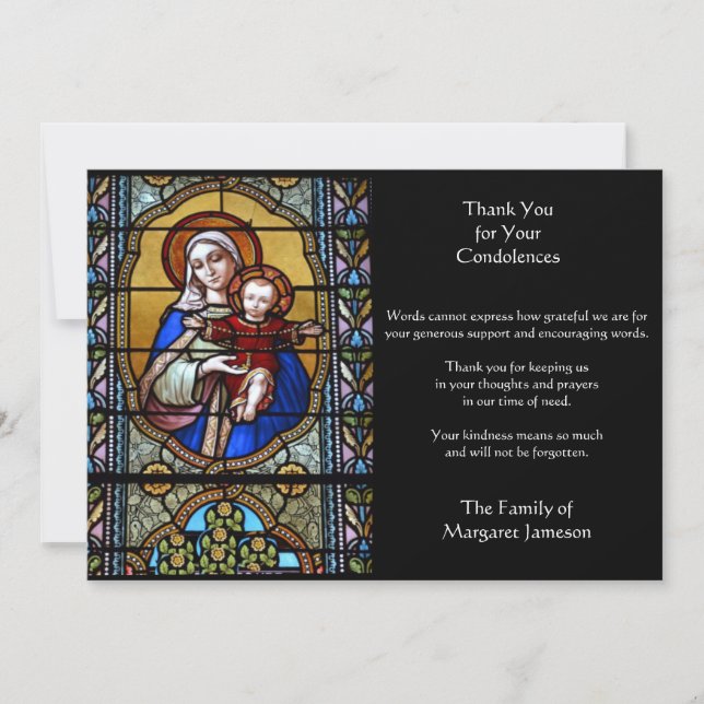 Tarjeta De Agradecimiento Virgen Religiosa Católica María Condolencia (Anverso)