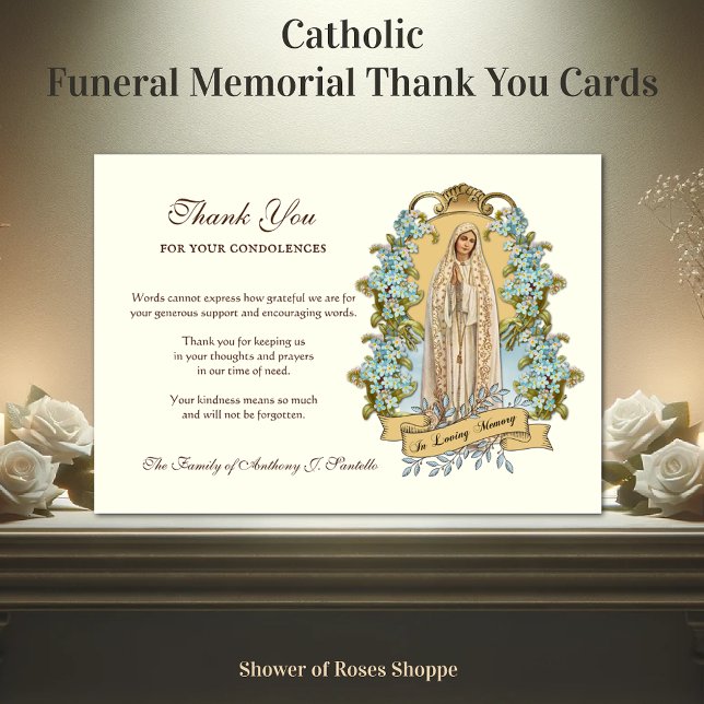 Tarjeta De Agradecimiento Virgen Religiosa Católica María Condolencia Floral (Subido por el creador)