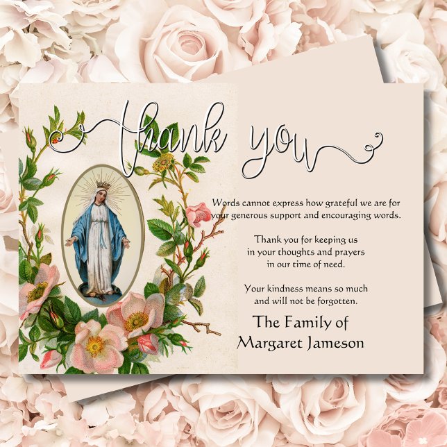 Tarjeta De Agradecimiento Virgen Religiosa Católica María Gracias Condolenci (Subido por el creador)