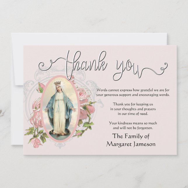 Tarjeta De Agradecimiento Virgen Religiosa Católica María Gracias Condolenci (Anverso)