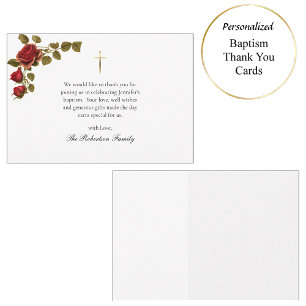 Tarjeta De Agradecimiento Virgen y Niño Rosas Rojas Bautismo Católico