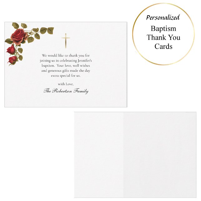 Tarjeta De Agradecimiento Virgin and Child Red Roses Catholic Baptism (Subido por el creador)