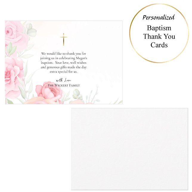 Tarjeta De Agradecimiento Virgin and Child Soft Pink Roses Catholic Baptism  (Subido por el creador)