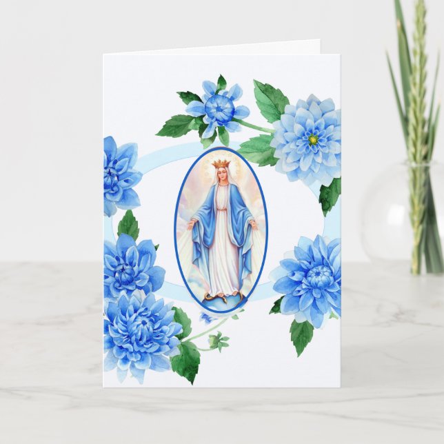 TARJETA DE AGRADECIMIENTO VIRGIN MARY | GRACIAS | BLUE DAHLIAS (Anverso)