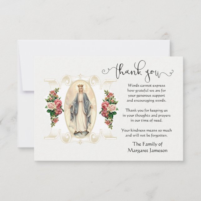 Tarjeta De Agradecimiento Virgin Mary Religious Gracias Condolencia (Anverso)