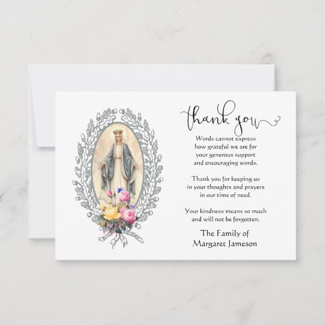 Tarjeta De Agradecimiento Virgin Mary Religious Gracias Condolencia (Anverso)