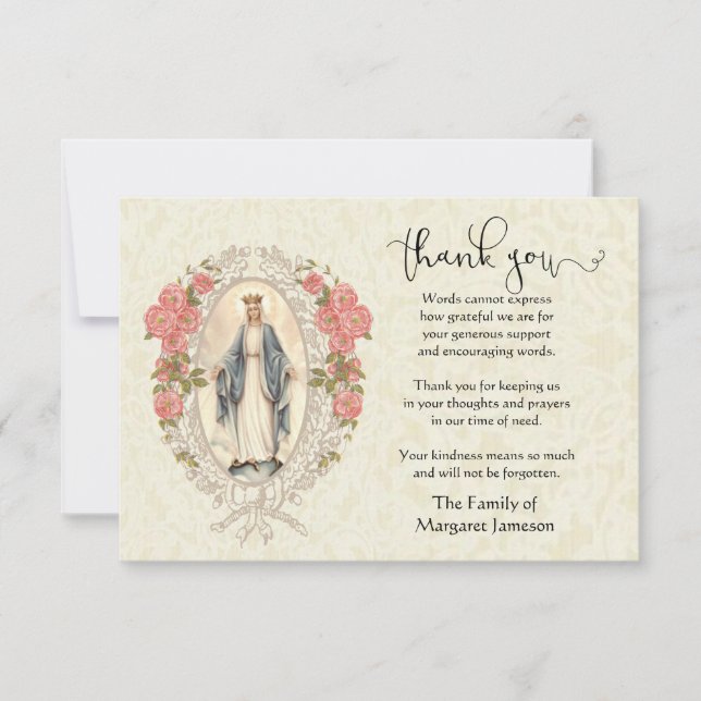 Tarjeta De Agradecimiento Virgin Mary Religious Gracias Condolencia (Anverso)