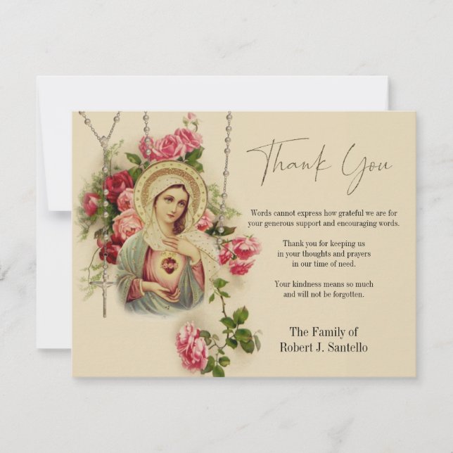 Tarjeta De Agradecimiento Virgin Mary Rosary Compasión por la Condolencia Fu (Anverso)