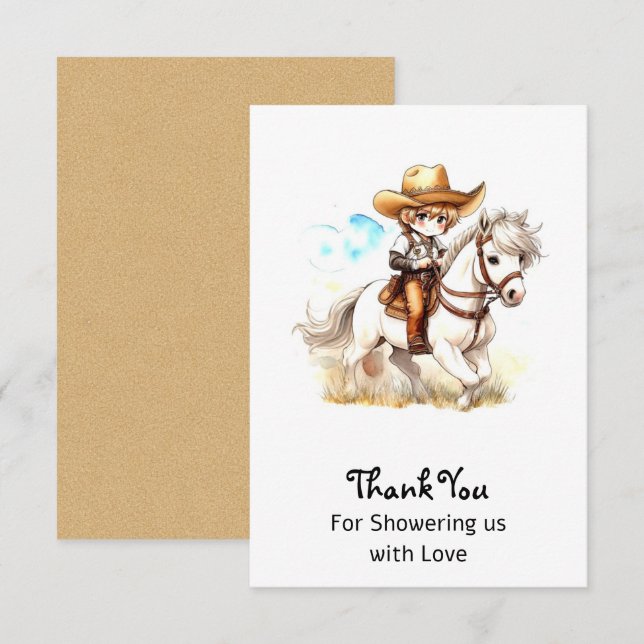 Tarjeta De Agradecimiento Vistazo al Oeste: Rustic Cowboy Baby Shower (Anverso / Reverso)