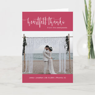 Tarjeta De Agradecimiento Viva Magenta Boda de escritura mínima foto doblada