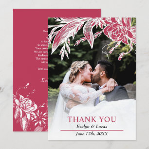 Tarjeta De Agradecimiento Viva magenta y flores blancas foto boda