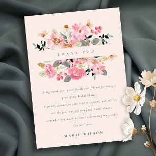 Tarjeta De Agradecimiento Viva Rosa Acuarela Floral Lluvia Nupcial