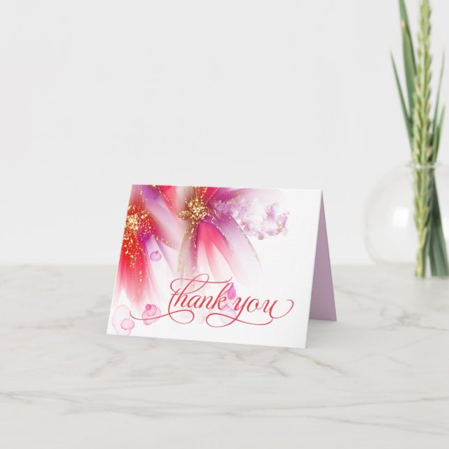 Tarjeta De Agradecimiento Vivid Scarlet Lilac Abstract Floral (Anverso)