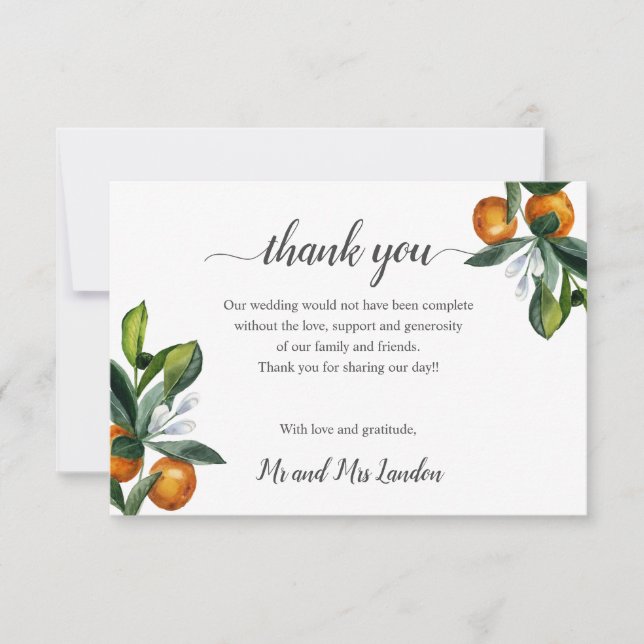 Tarjeta De Agradecimiento Vivid Tangerine Naranja Bouquet Boda gracias (Anverso)