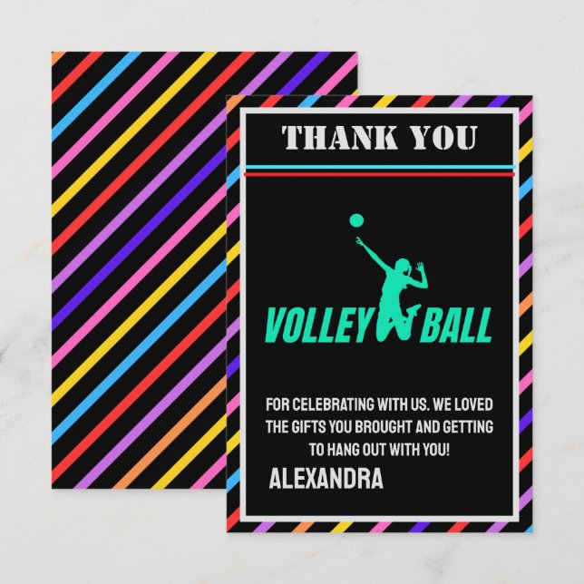 Tarjeta De Agradecimiento Volleyball Birthday Party, Volleyball Girl Player  (Anverso / Reverso)