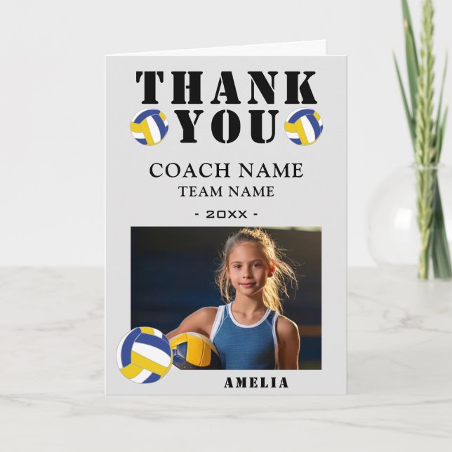 Tarjeta De Agradecimiento Volleyball Sports Photo Coach  (Anverso)