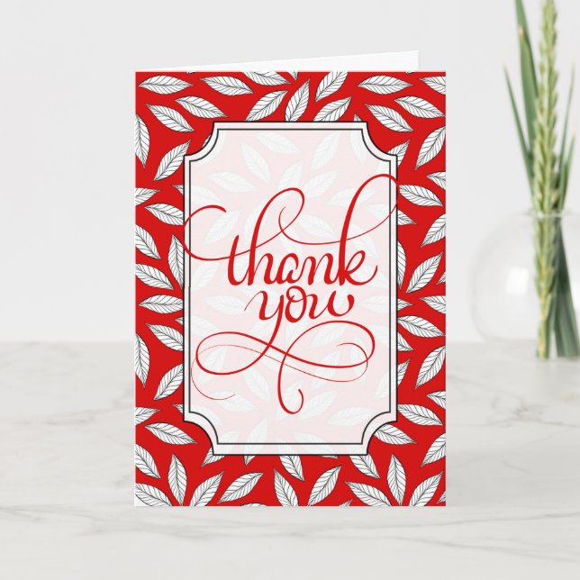 Tarjeta De Agradecimiento Voluntario: Botánico moderno rojo y blanco de leaf (Anverso)