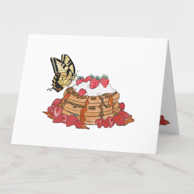 Tarjeta De Agradecimiento Waffles de fresa y mariposa en blanco (Subido por el creador)