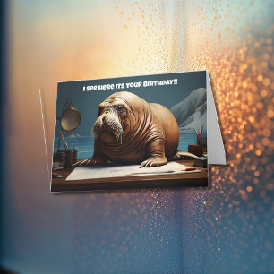 Tarjeta De Agradecimiento Walrus leyendo papel