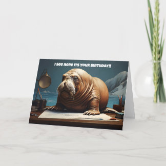 Tarjeta De Agradecimiento Walrus leyendo papel
