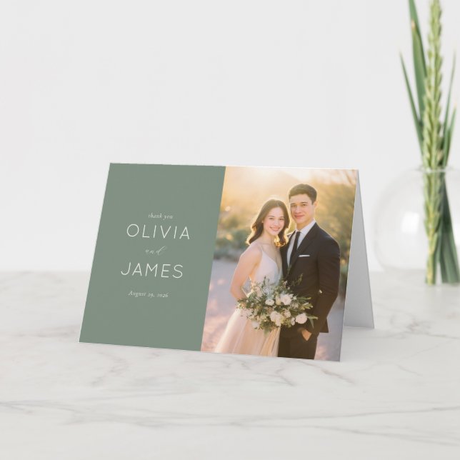 Tarjeta De Agradecimiento Warm Green Elegant Photo Collage (Anverso)