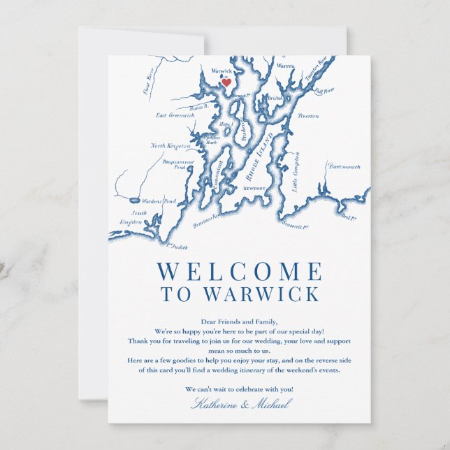 Tarjeta De Agradecimiento Warwick Boda RI Bienvenida Azul de la Marina Itine (Anverso)