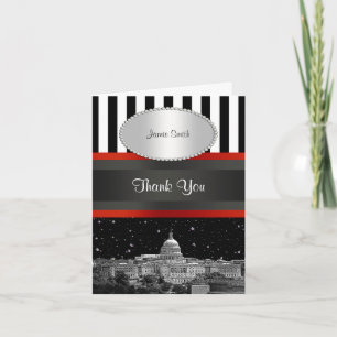 Tarjeta De Agradecimiento Washington DC Silueta Negra Blanca Raya P Gracias