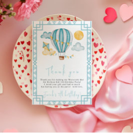 Tarjeta De Agradecimiento Watercolo Hot Air Balloon Kid 5Cumpleaños Party