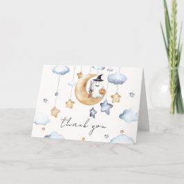 Tarjeta De Agradecimiento Watercolor A Little Boo Moon Stars Baby Shower