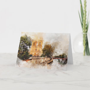 Tarjeta De Agradecimiento Watercolor artístico de la Catedral de Notre-Dame