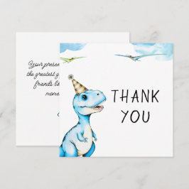 Tarjeta De Agradecimiento Watercolor Azul Tres Rex Dinosaurios Cumpleaños