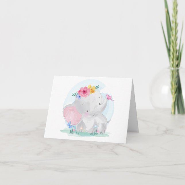 Tarjeta De Agradecimiento Watercolor Baby Elephant Gracias (Anverso)