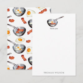 Tarjeta De Agradecimiento Watercolor Bacon & Eggs Desayuno Comida Nombre per