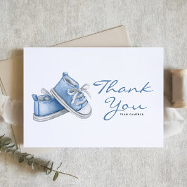 Tarjeta De Agradecimiento Watercolor Blue Baby Shoes Baby Shower