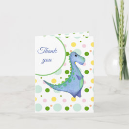 Tarjeta De Agradecimiento Watercolor Blue Dinosaur Boys fiesta de cumpleaños