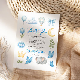 Tarjeta De Agradecimiento Watercolor Blue Elephant | Boy’s Baby Shower